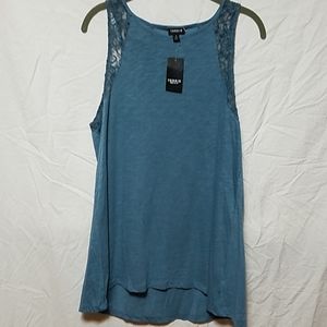 Torrid Dusty Blue Tank with Lace Accents
